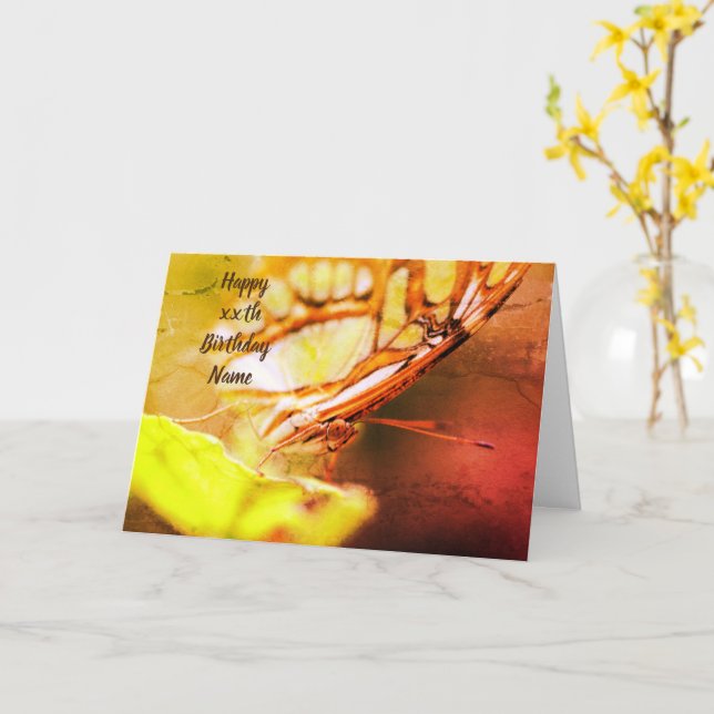 Tarjeta Mariposa Cara Naturaleza Arte Cumpleaños Personali (flor amarilla)