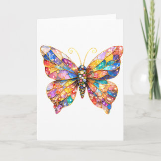 Tarjeta Mariposa Colorida de Vidrio Emplomado