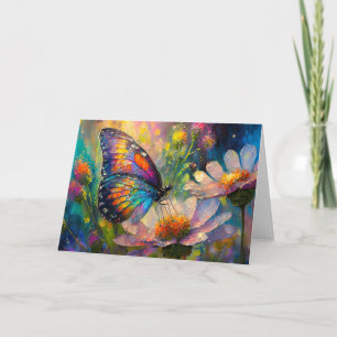 Tarjeta Mariposa Colorida y Flores Silvestres al Amanecer