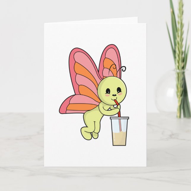 Tarjeta Mariposa con bebida y pajita (Anverso)