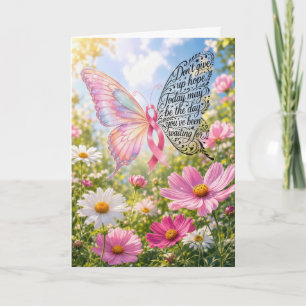Tarjeta Mariposa con lazo rosa y cita inspiradora