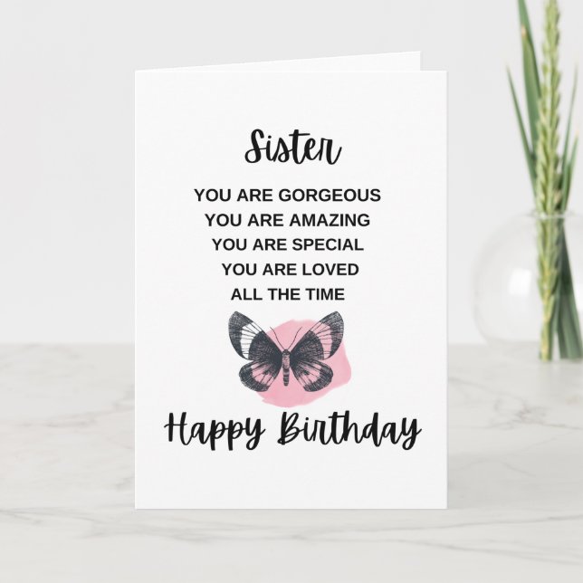 Tarjeta Mariposa Con Mensaje De Cumpleaños Para Su Hermana (Anverso)
