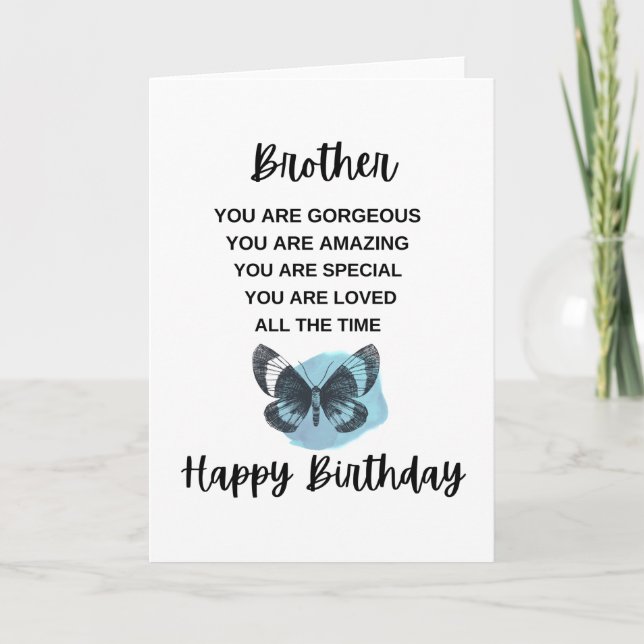 Tarjeta Mariposa Con Mensaje De Cumpleaños Para Su Hermano (Anverso)
