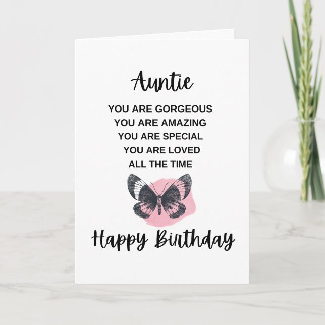 Tarjeta Mariposa con mensaje de cumpleaños para tu tía (Anverso)