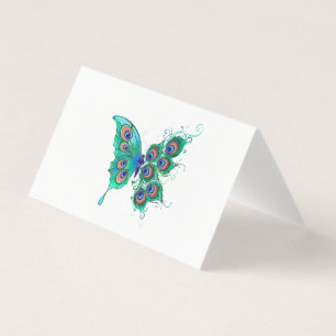 Tarjeta Mariposa con plumas de pavo real verde