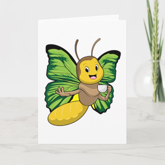 Tarjeta Mariposa con taza de café (Anverso)