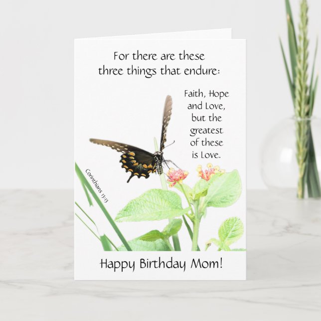 Tarjeta Mariposa, Corinthians 13:13, cumpleaños de mamá (Anverso)