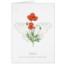 Tarjeta mariposa de amapola y pavo real