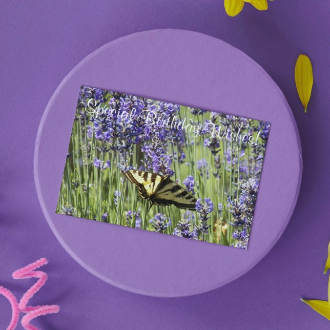 Tarjeta Mariposa de cola cruda en Lavender florece cumplea (In Situ)