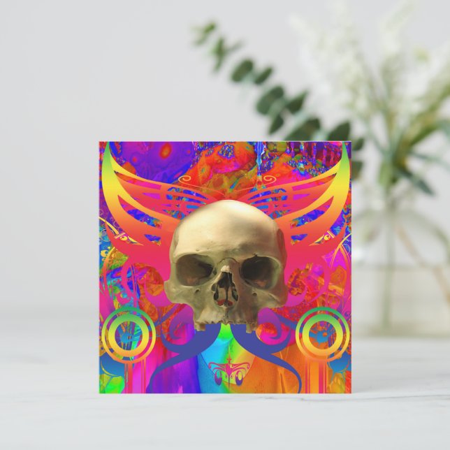 Tarjeta Mariposa de cráneo en color (Anverso de pie)