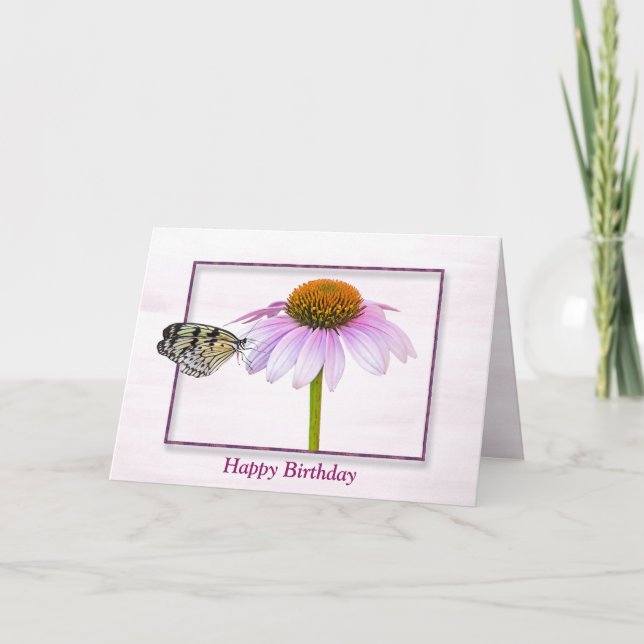 Tarjeta Mariposa de cumpleaños en la flor de cono (Anverso)