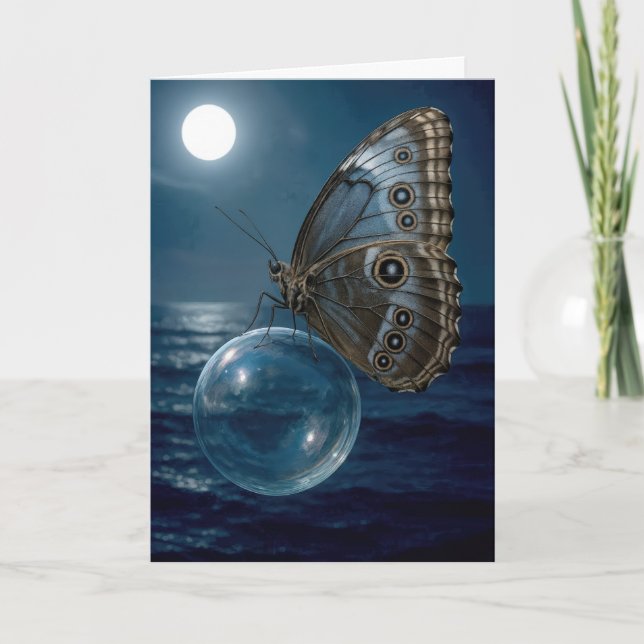 Tarjeta Mariposa de cumpleaños flotando en una burbuja (Anverso)