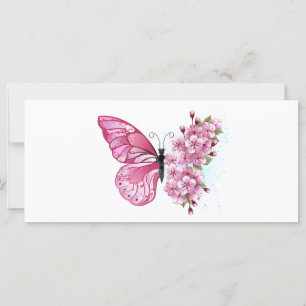 Tarjeta Mariposa de flor con Sakura rosa