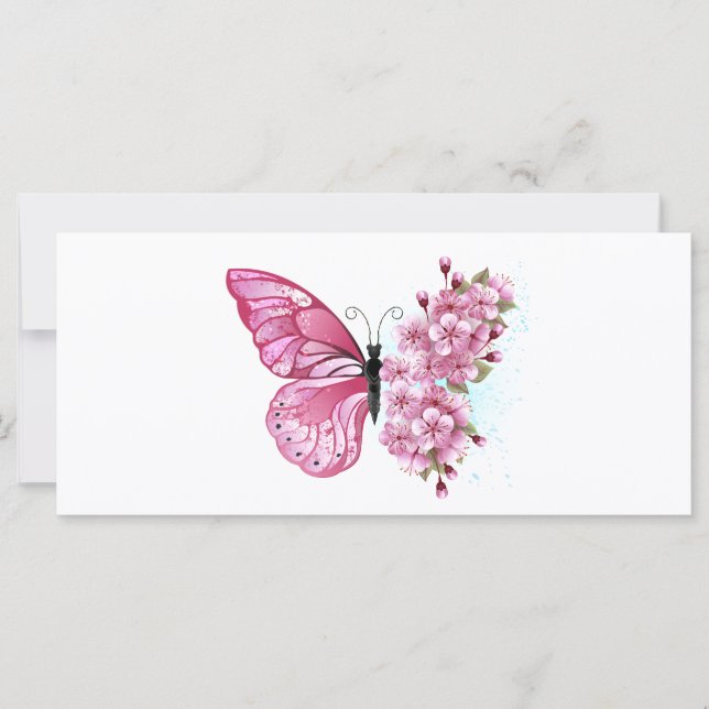 Tarjeta Mariposa de flor con Sakura rosa (Anverso)