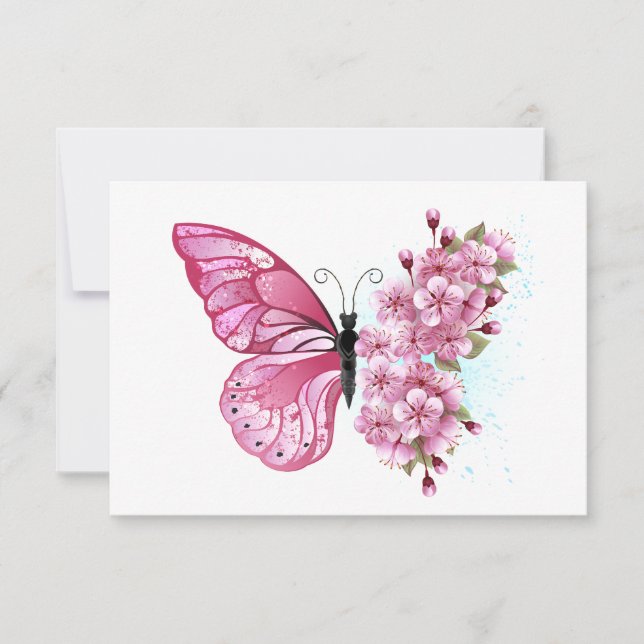 Tarjeta Mariposa de flor con Sakura rosa (Anverso)
