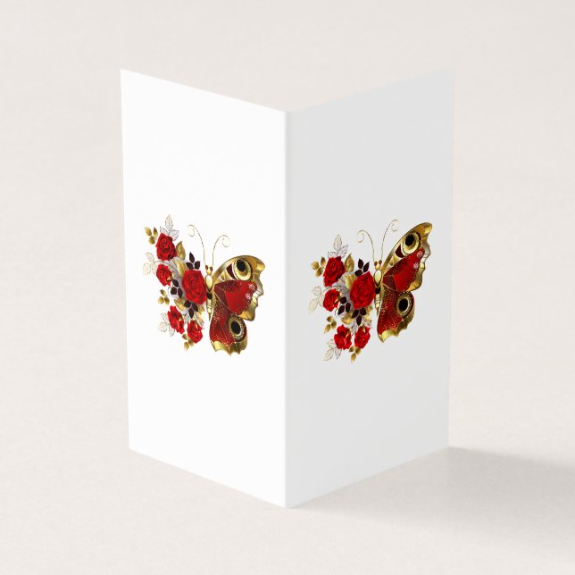 Tarjeta Mariposa de flor roja con rosas rojas (Exterior)