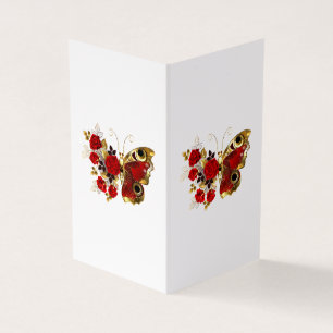 Tarjeta Mariposa de flor roja con rosas rojas