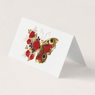 Tarjeta Mariposa de flor roja con rosas rojas