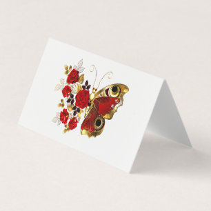 Tarjeta Mariposa de flor roja con rosas rojas