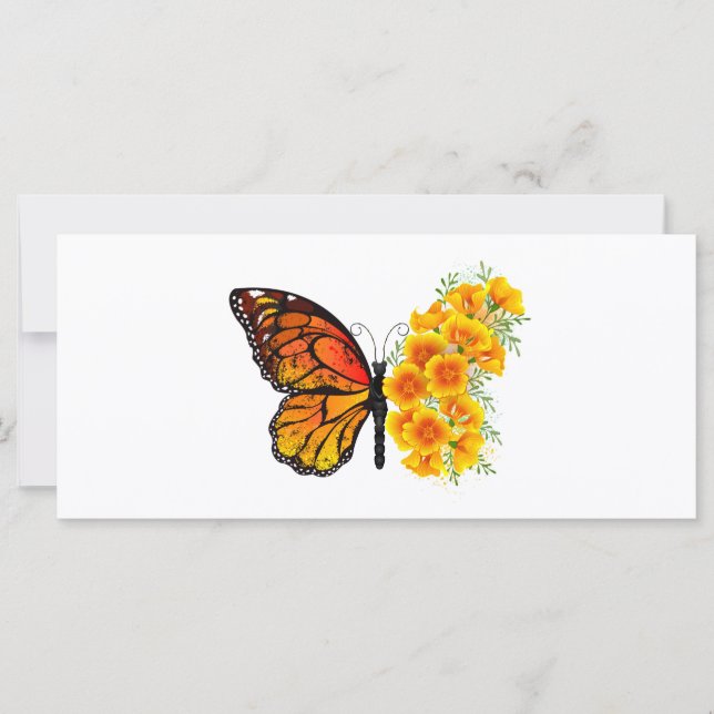 Tarjeta Mariposa de flores con amapola amarilla de Califor (Anverso)
