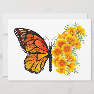 Tarjeta Mariposa de flores con amapola amarilla de Califor
