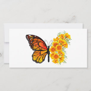 Tarjeta Mariposa de flores con amapola amarilla de Califor