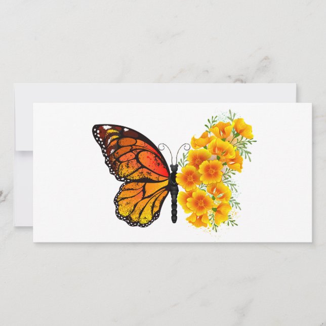 Tarjeta Mariposa de flores con amapola amarilla de Califor (Anverso)