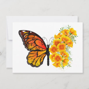 Tarjeta Mariposa de flores con amapola amarilla de Califor