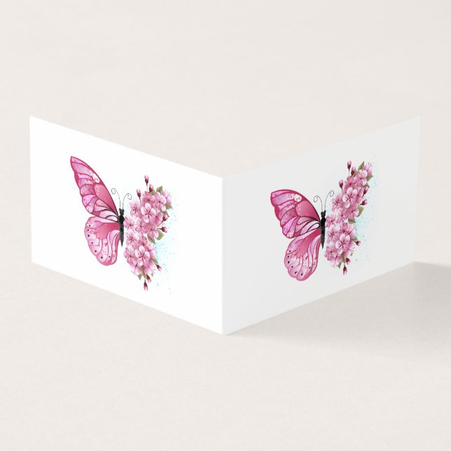Tarjeta Mariposa de flores con Sakura rosa (Exterior)
