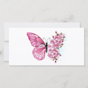 Tarjeta Mariposa de flores con Sakura rosa