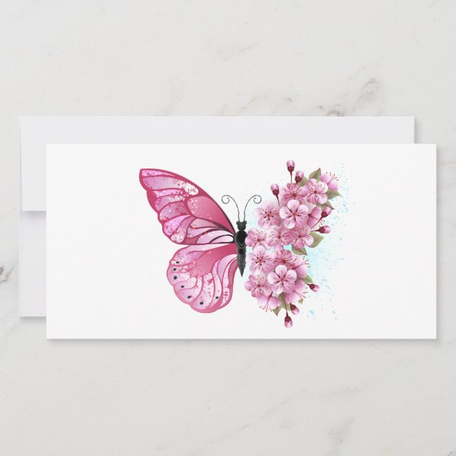 Tarjeta Mariposa de flores con Sakura rosa (Anverso)