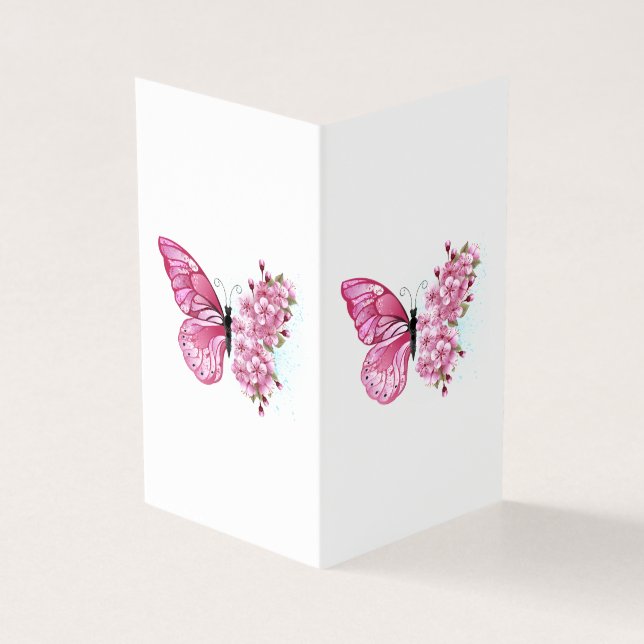 Tarjeta Mariposa de flores con Sakura rosa (Exterior)