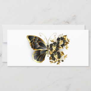 Tarjeta Mariposa de flores de oro con orquídea negra
