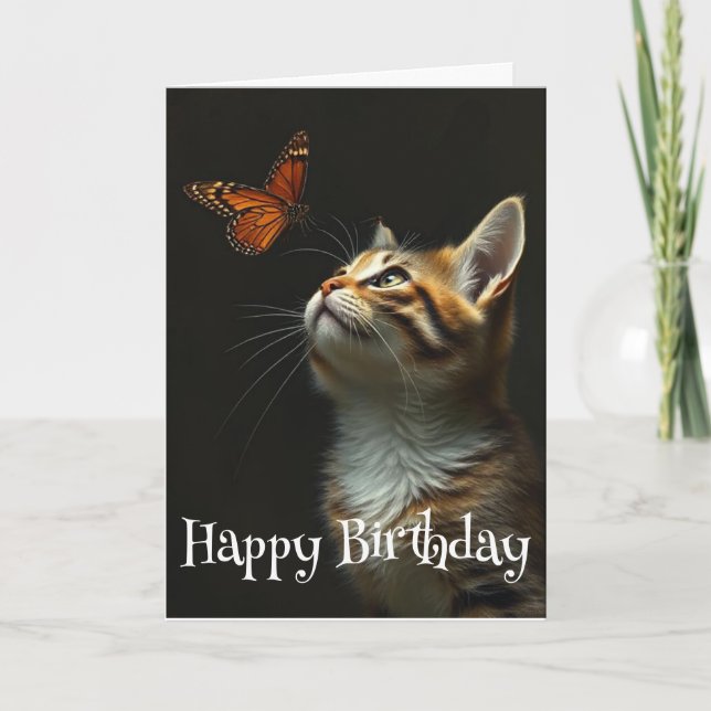 Tarjeta Mariposa De Gato Cute De Cumpleaños Para Todos (Anverso)