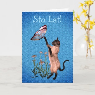 Tarjeta Mariposa de gatos de cumpleaños de Polonia