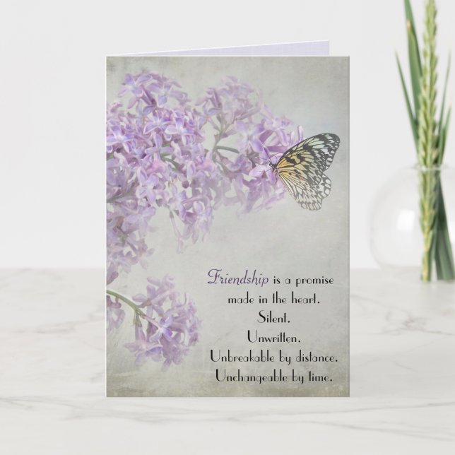 Tarjeta Mariposa de la amistad sobre la flor del Lilac púr (Anverso)