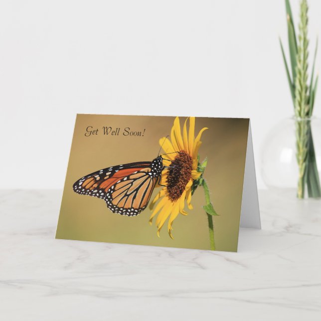 Tarjeta Mariposa de monarca en el girasol amarillo (Anverso)