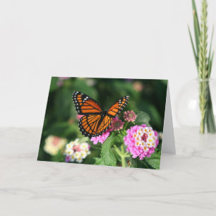 Tarjeta Mariposa de monarca en la flor del Lantana