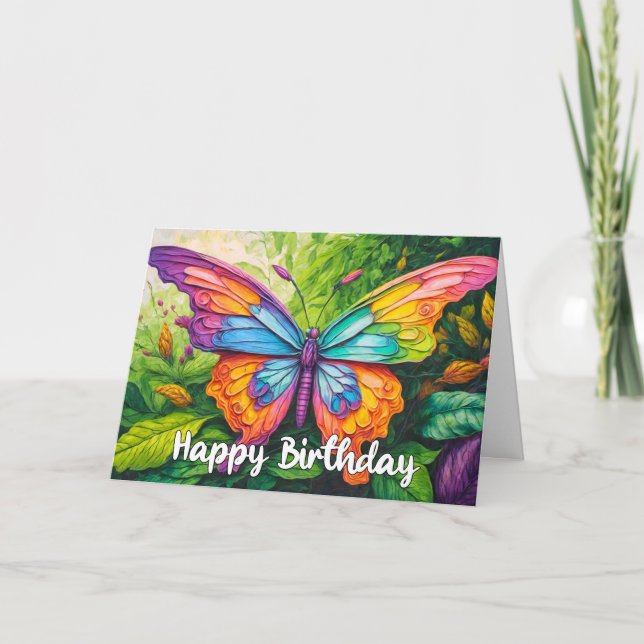 Tarjeta Mariposa de primavera imaginativa Feliz cumpleaños (Anverso)
