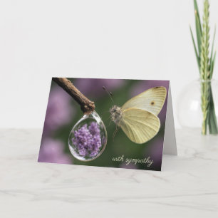 Tarjeta Mariposa de simpatía y gota de rocío con lilas