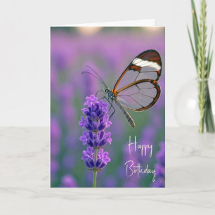 Tarjeta Mariposa de Vidrio de Cumpleaños en Lavanda