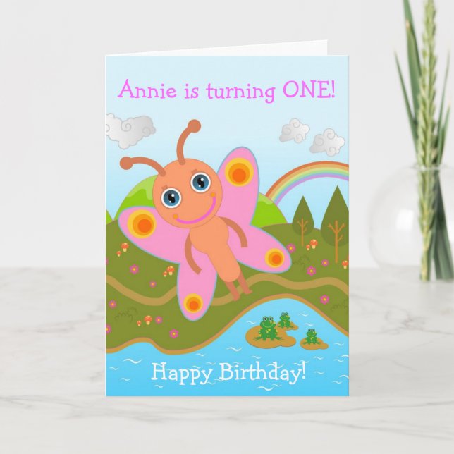 Tarjeta Mariposa deseando un cumpleaños feliz (Anverso)