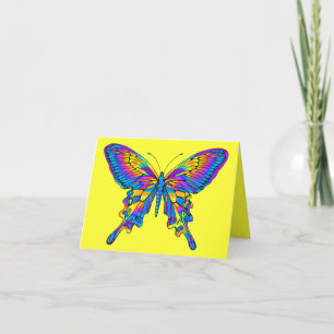 Tarjeta Mariposa en bello multicolor con azul