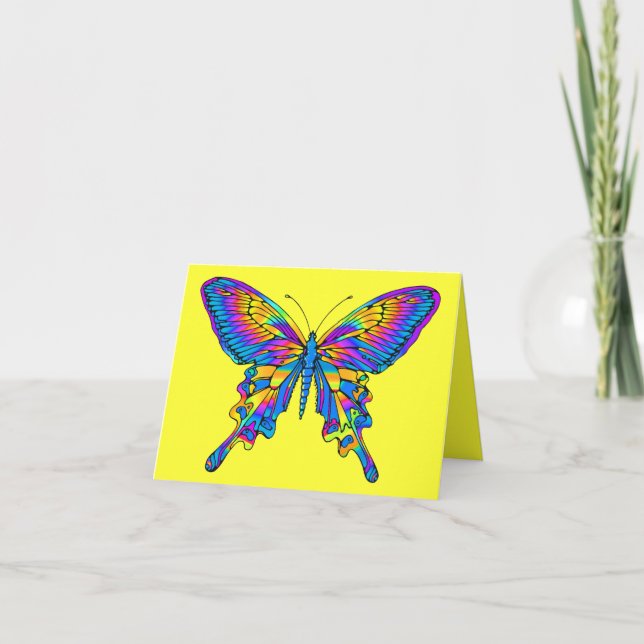 Tarjeta Mariposa en bello multicolor con azul (Anverso)