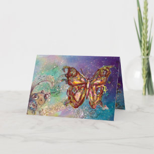 Tarjeta MARIPOSA EN BRILLOS DE ORO, Azul Verde Turquesa