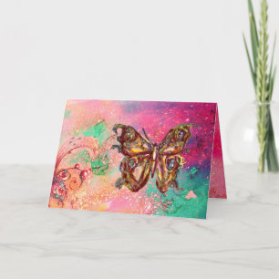 Tarjeta MARIPOSA EN BRILLOS DE ORO, Rosa Verde Turquesa