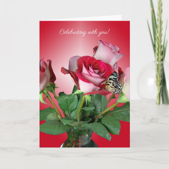 Tarjeta mariposa en el ramo de rosa (Anverso)