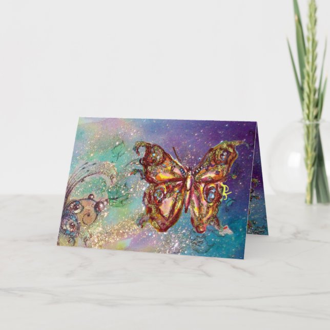 Tarjeta MARIPOSA EN GOLD SPARKLES, verde azul Verde azulad (Anverso)