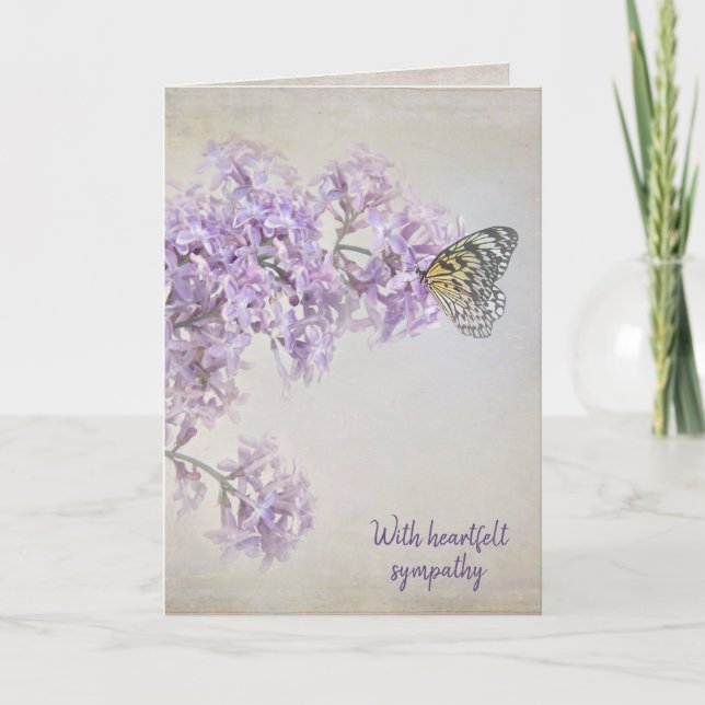 Tarjeta Mariposa en la simpatía por las flores de Lilac (Anverso)