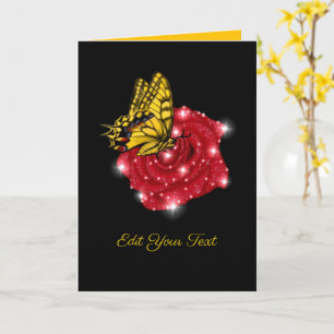 Tarjeta Mariposa en rosa roja con estrellas y gotas de llu